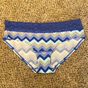 NEW Victoria’s Secret Cotton Lace Trim Blue Pattern Panties Large